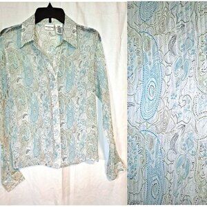 VINTAGE SHEER PLEATED SHIRT ~ PAISLEY ON WHITE ~ VERY FEMININE ~ COVINGTON CHIC